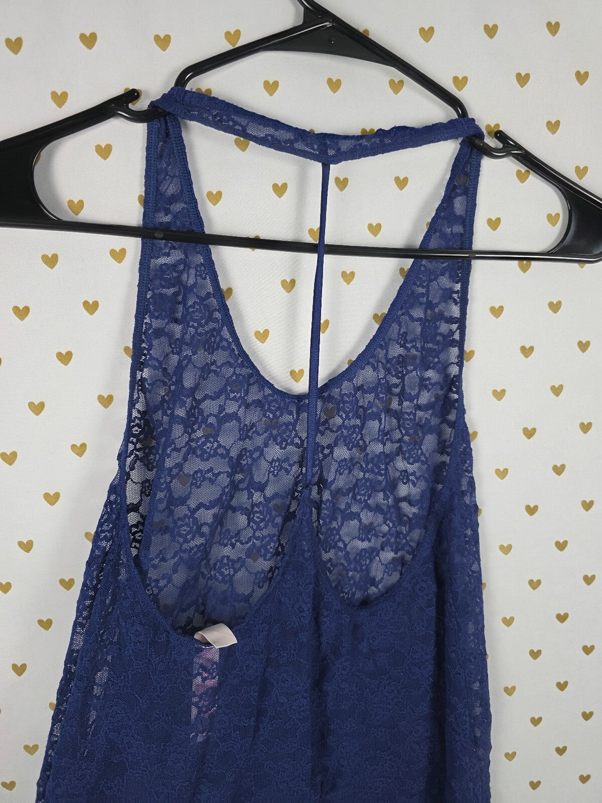 Victorias Secret Blue stretchy Lace Racerback Nightie Lingerie Dress Small