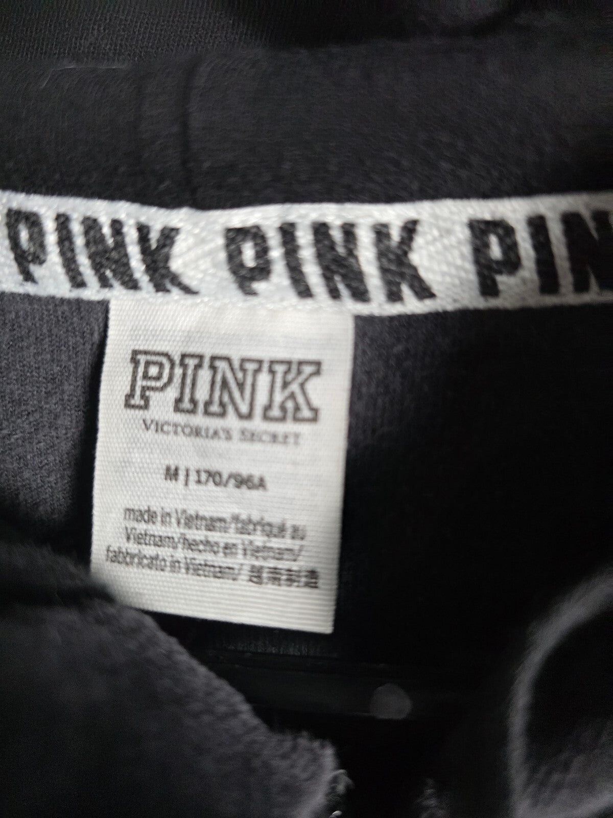 Victorias Secret Pink BLING Sequin VELOUR Hoodie Full Zip Medium Black Jacket