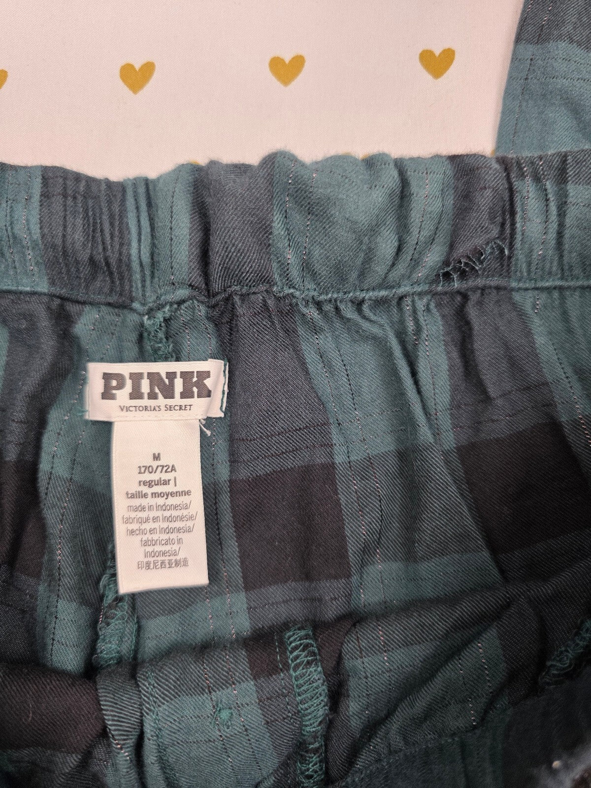 Victorias Secret Pink Green Plaid Medium Sleep Pants Pajama PJ Bottoms