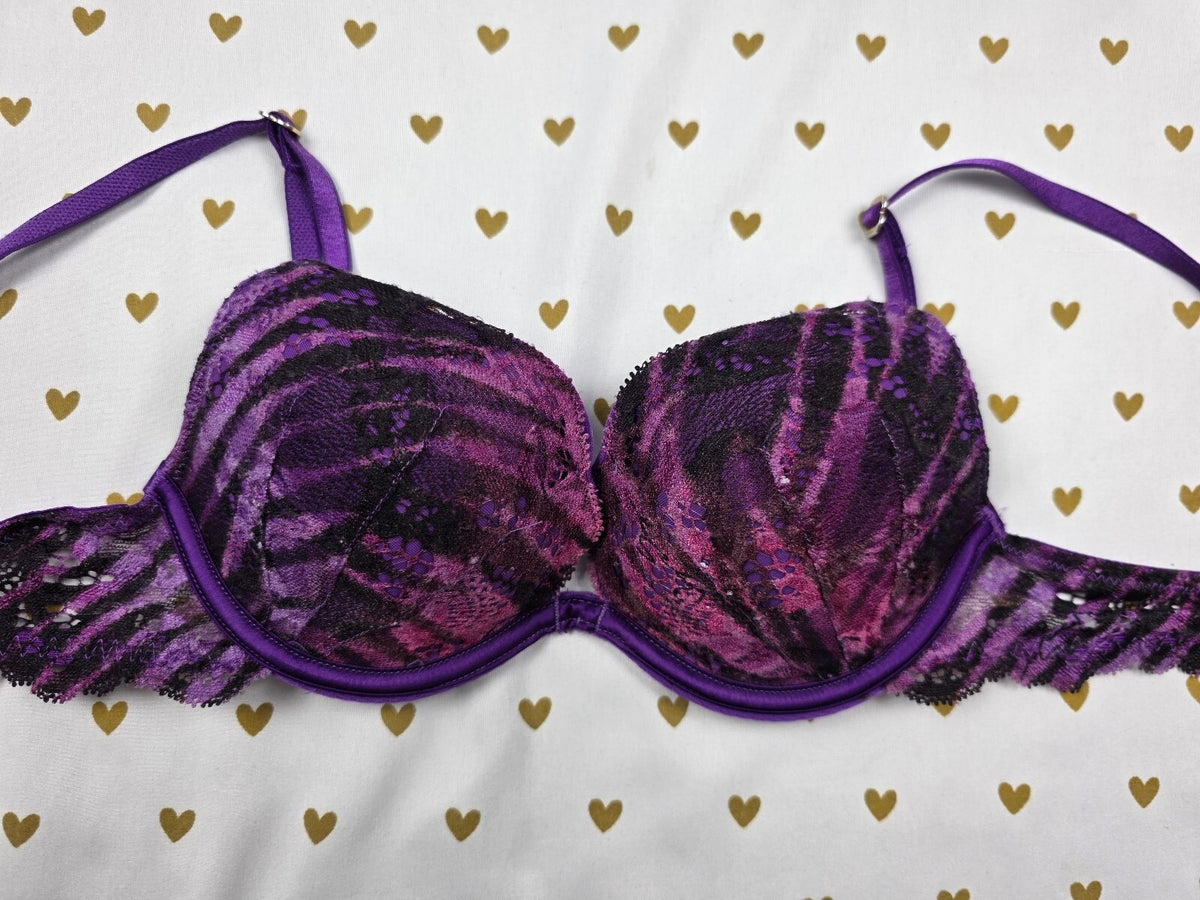 Victorias Secret Vintage Zebra y2k Push Up Purple Bra 34A