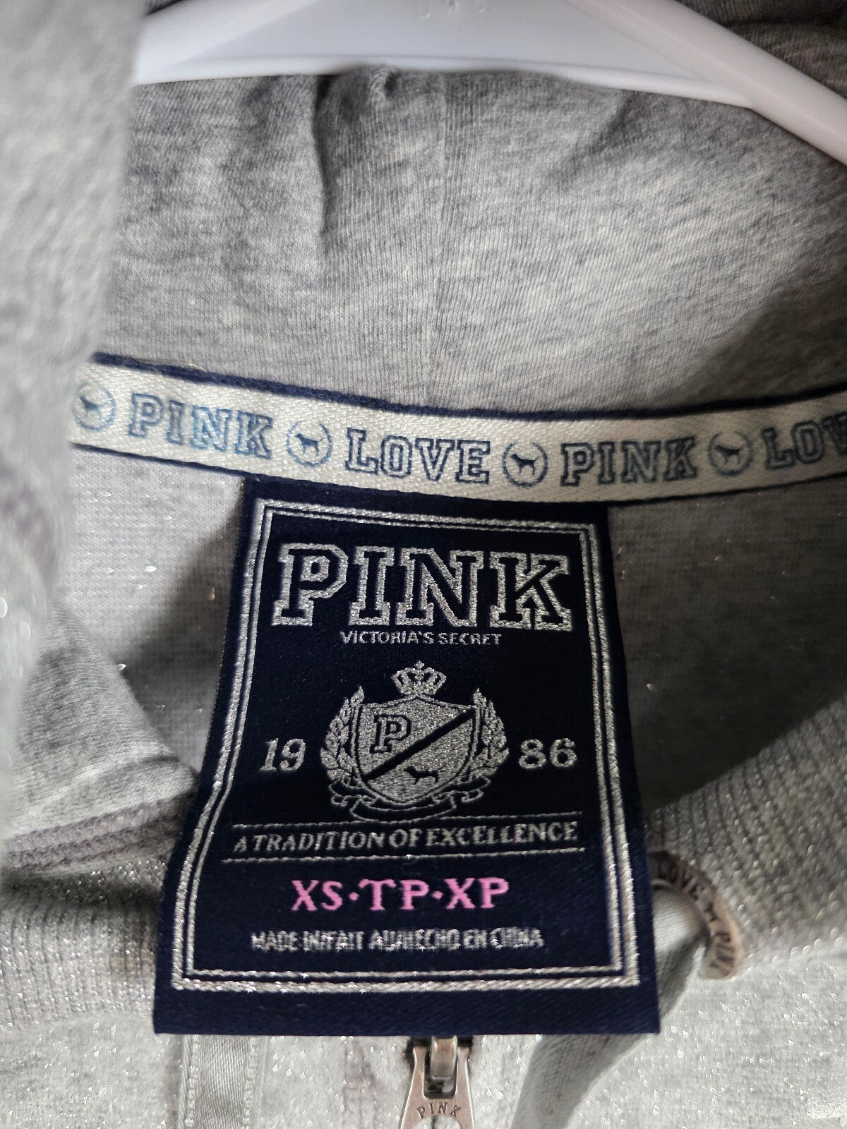 Victorias Secret Pink Bling Thread Full zip Heart Sequined Hoodie Jacket XS