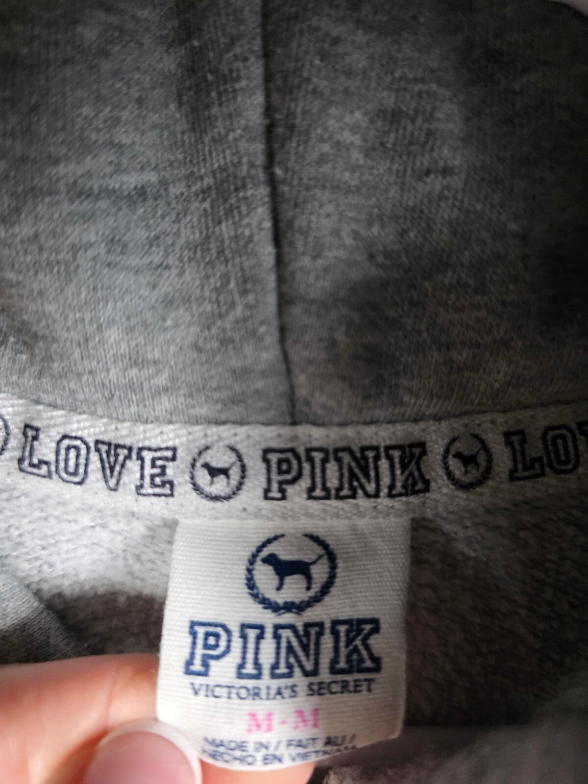 Vintage VS PINK Graffiti Doodle Full Zip Hoodie Gray Y2K Hearts Love M