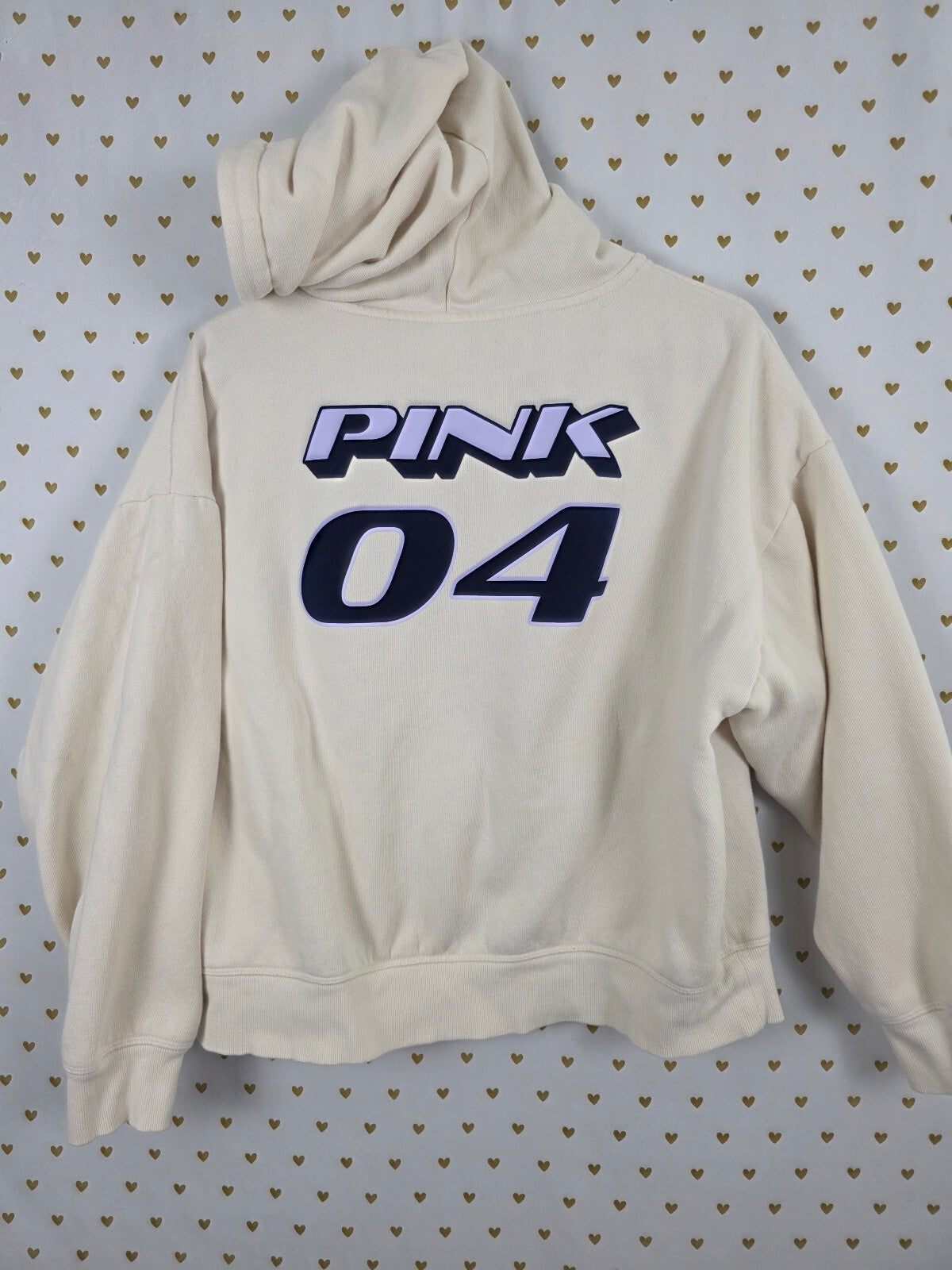 Victorias Secret Pink 04 Full zip Cream Modern Hoodie Jacket Medium Oversized