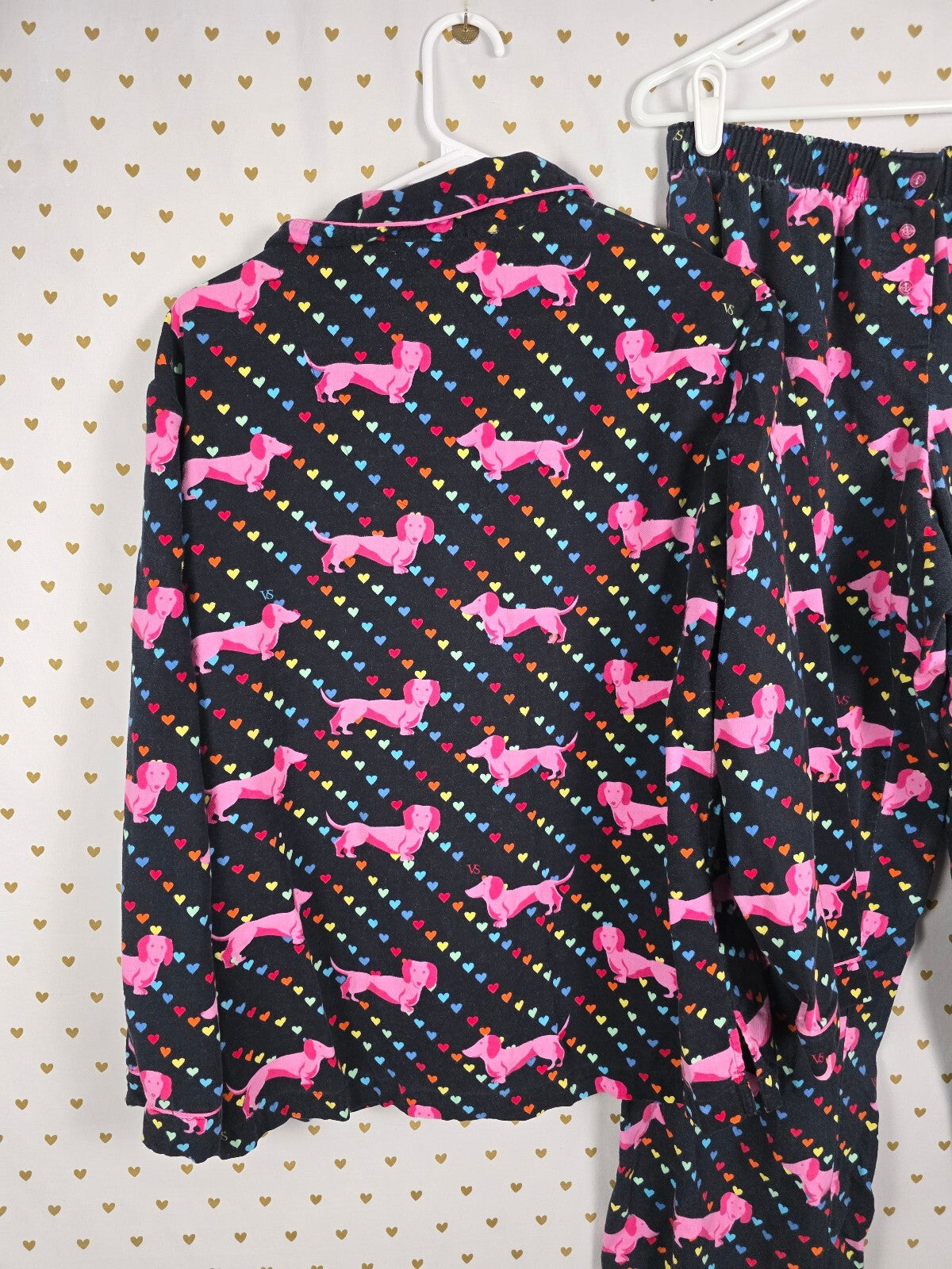 Victoria's Secret Vintage Dachshund Dog Hearts Pajama Set M 100% Cotton RARE