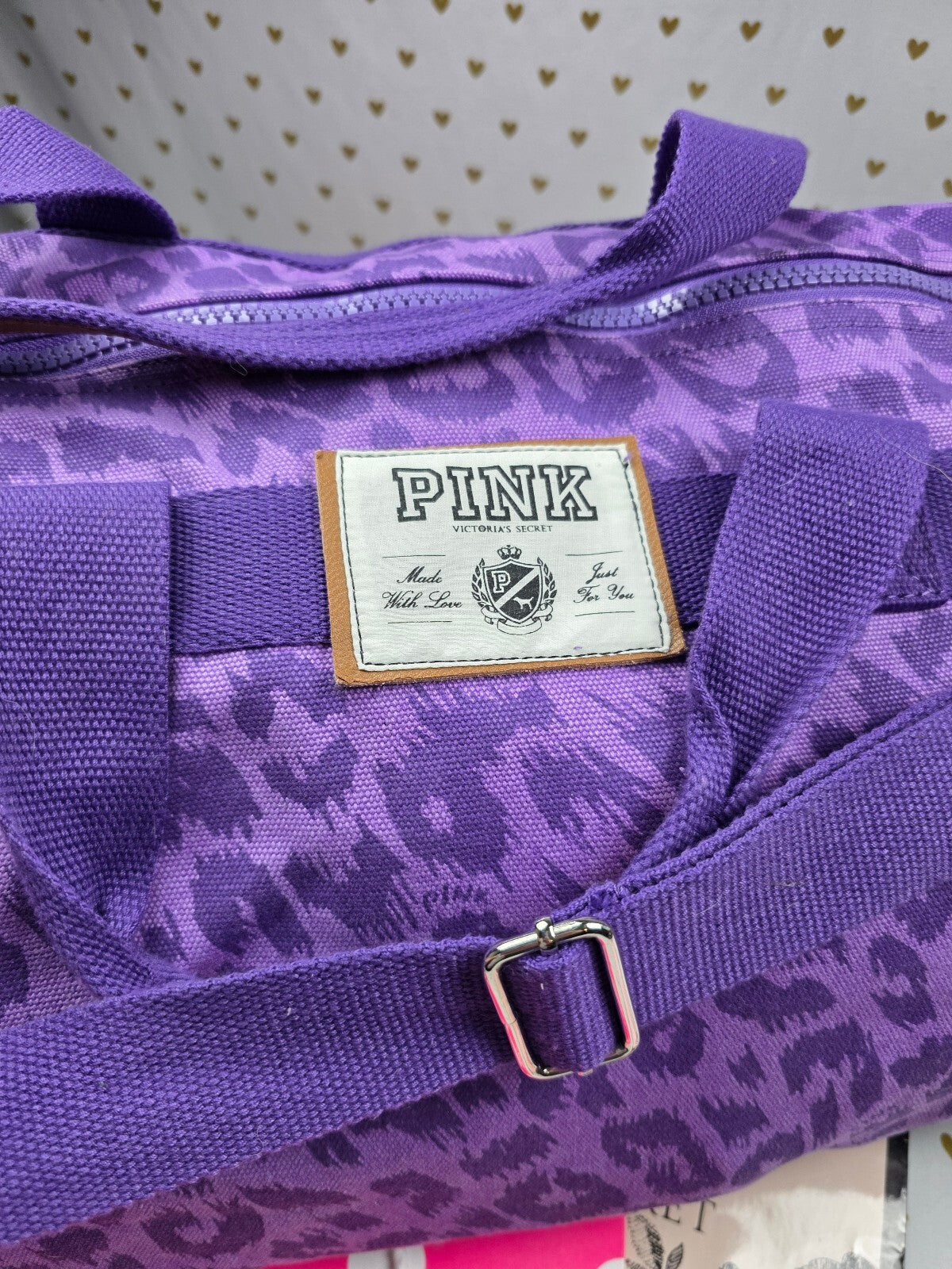 Victoria's Secret PINK Leopard Cheetah LOVE PINK Canvas Duffle Weekender Bag