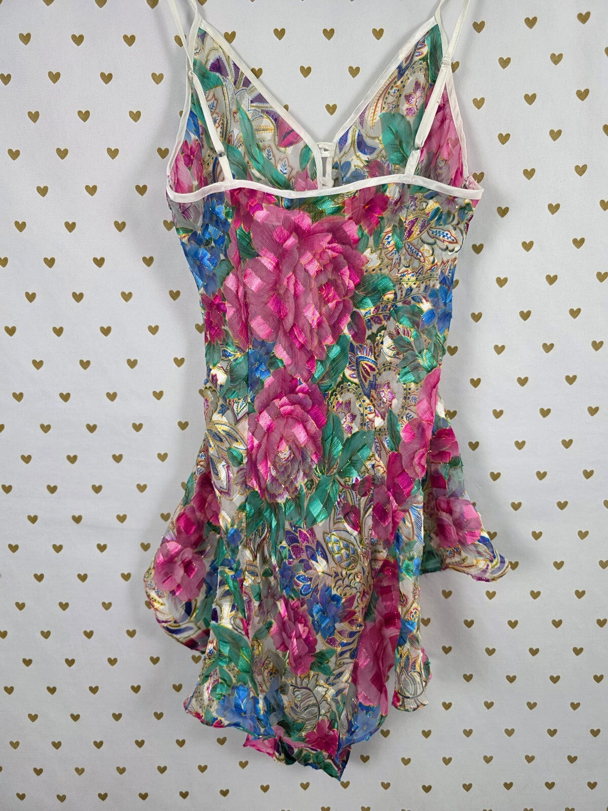 Vintage Victoria's Secret Gold Label Floral Teddy Romper P Sheer Ruffle 90s