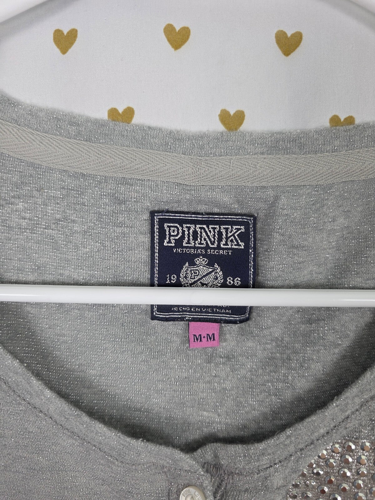 Victorias Secret PINK Vintage Y2k Grey Shimmer Bling Henley Long sleeve Shirt M