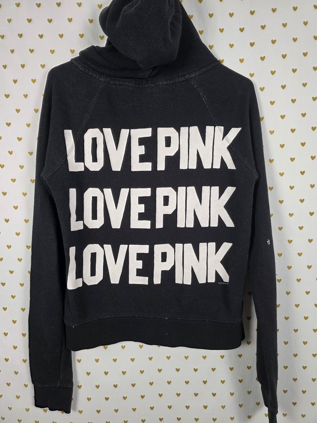Victorias Secret Pink Full zip LOVE Hoodie Jacket Vintage Black MEDIUM