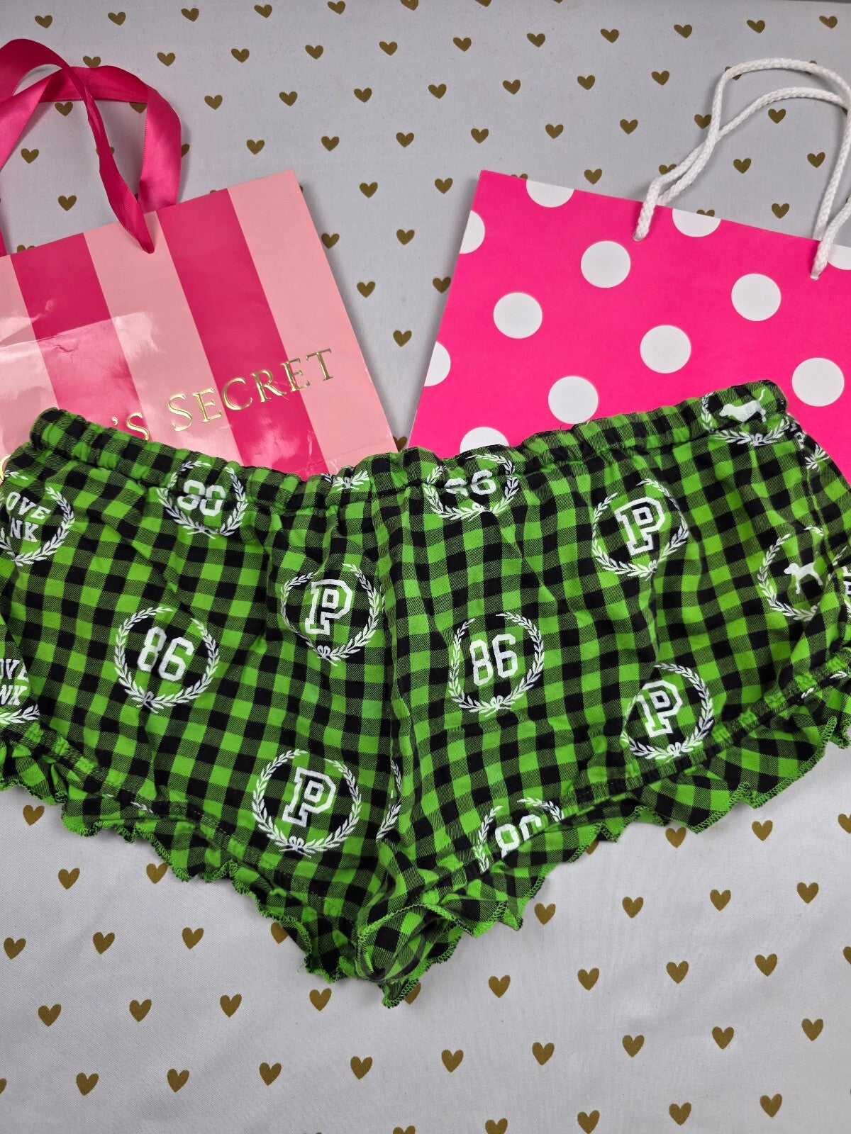 Victorias Secret PINK Vintage Check Ruffle SM Sleep Shorts Boxers Pajama Bottoms