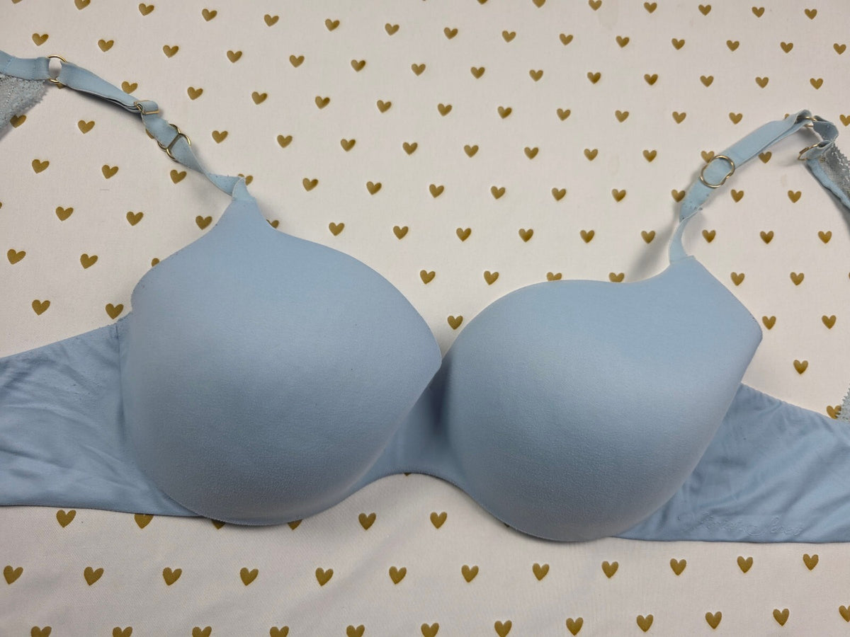 Victorias Secret Blue Soft Incredible Wireless Lined Demi Balconette Bra 36DD