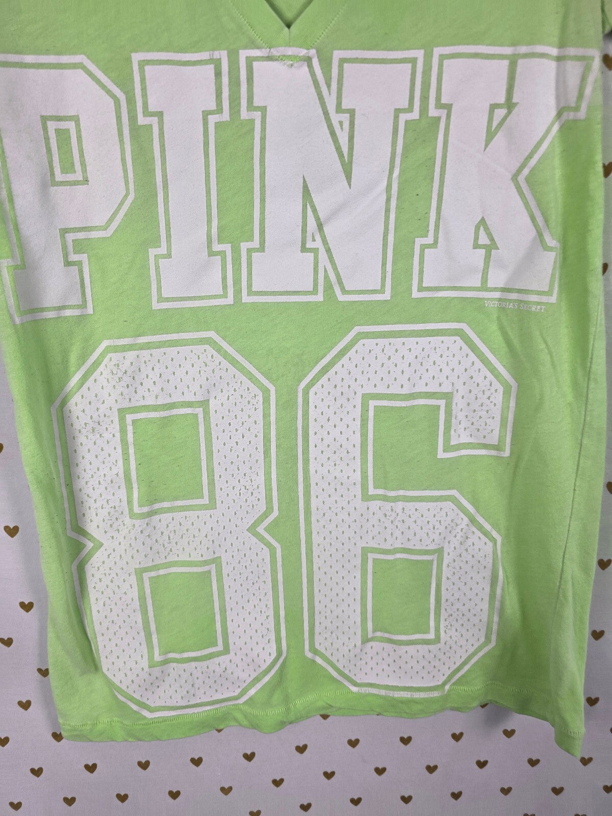 Victorias Secret PINK Vintage V neck Logo 86 Green tee shirt Y2k Medium
