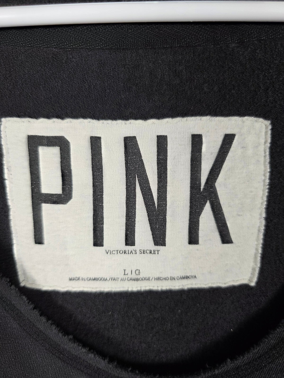 Victorias Secret Pink Pullover V neck hoodie tee shirt Logo Thin Black LARGE