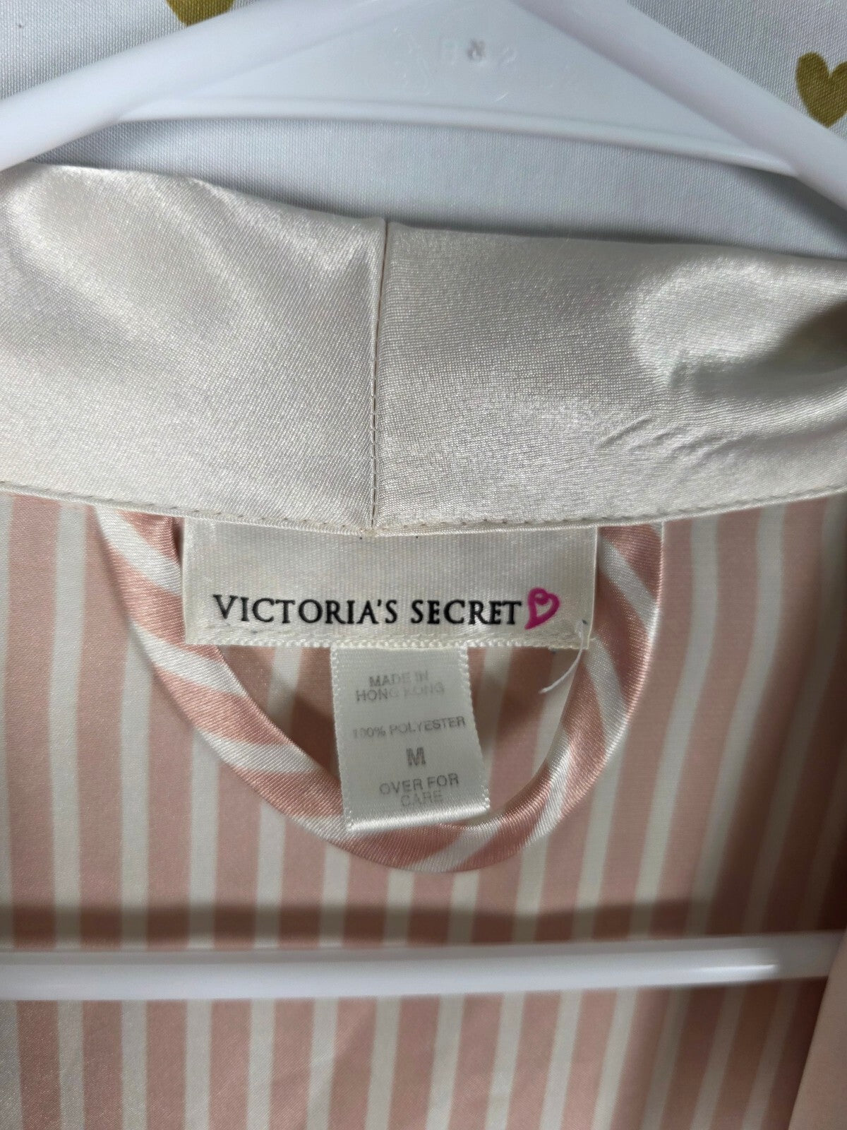 Vintage Victoria's Secret Satin Robe M Pink White Stripe Long Maxi Hong Kong