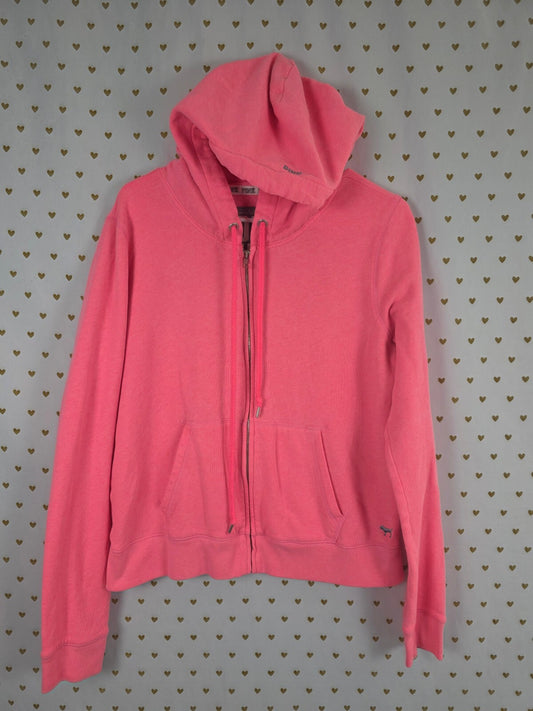 Victorias Secret Pink Neon Bright Full Zip Hoodie Sweater Jacket Large