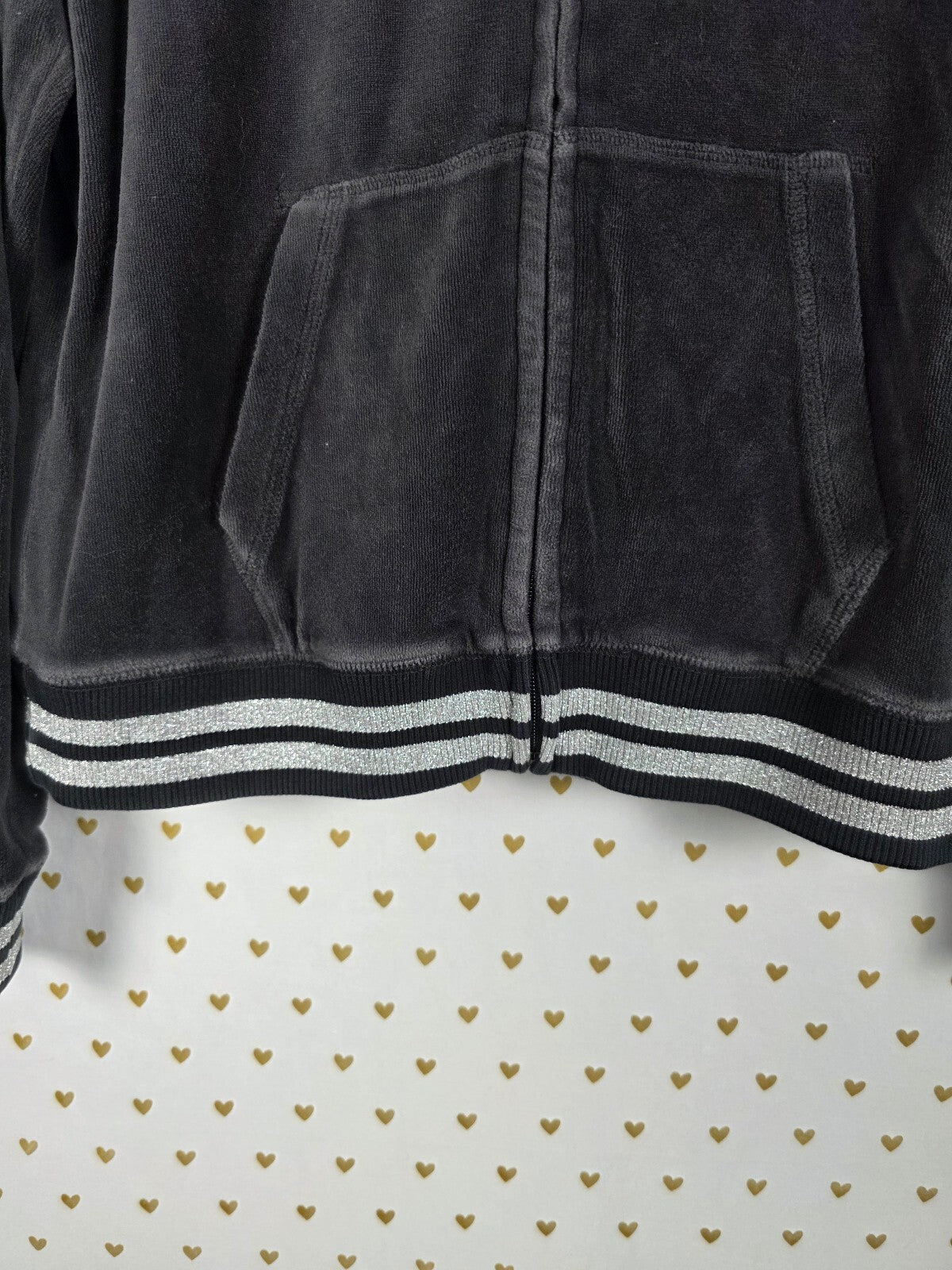 Victorias Secret Pink BLING Sequin VELOUR Hoodie Full Zip Medium Black Jacket