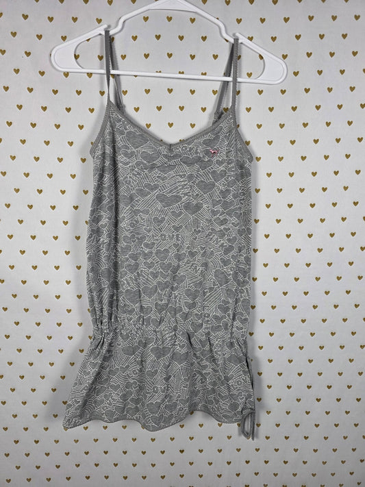 Victoria's Secret PINK Tank Dress XS Gray Hearts Dog Side Tie Ruched Sleep