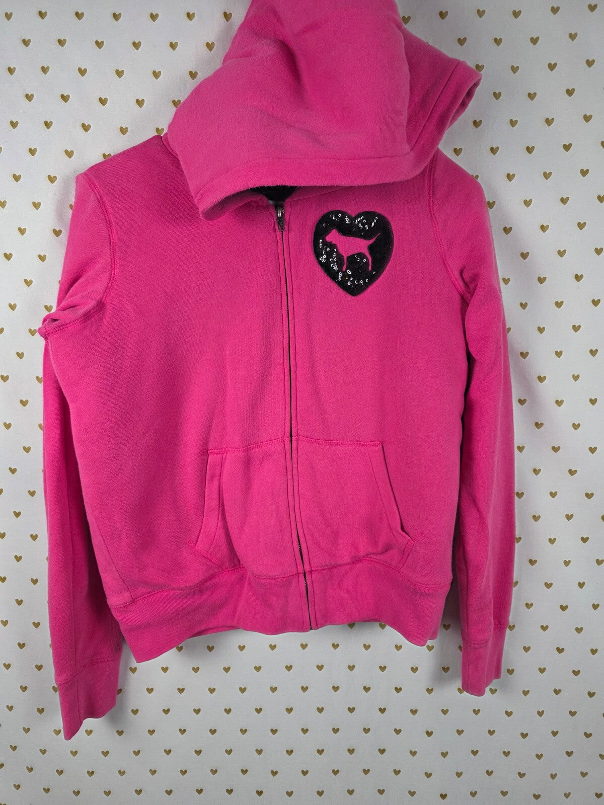 Victorias Secret Pink Fur lIned Bling Sequined Hoodie Jacket Medium Warm