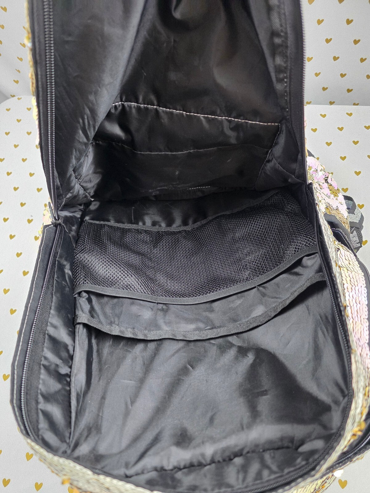 Victoria's Secret PINK Flip Sequin Backpack Gold Pink LOVE PINK Book Bag