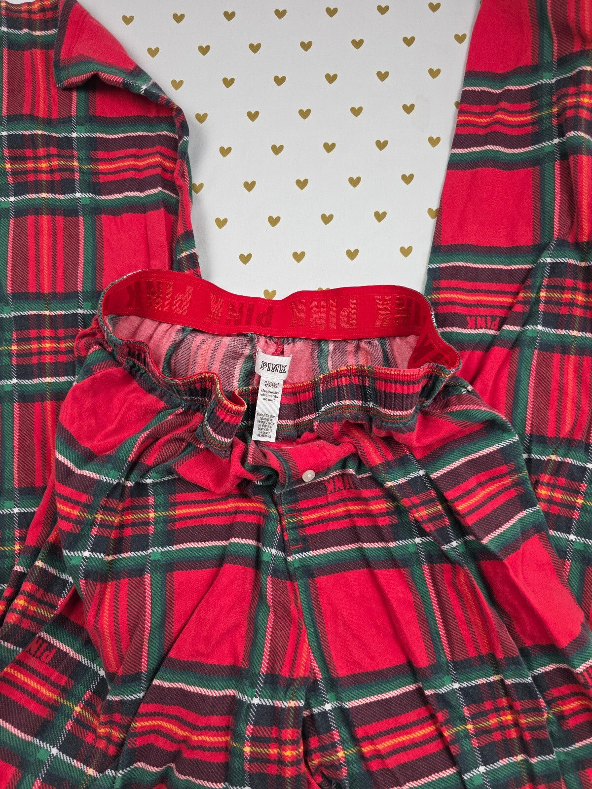 Victorias Secret Pink Plaid Logo BUtt Sleep Pants Pajama PJ Bottoms Sm