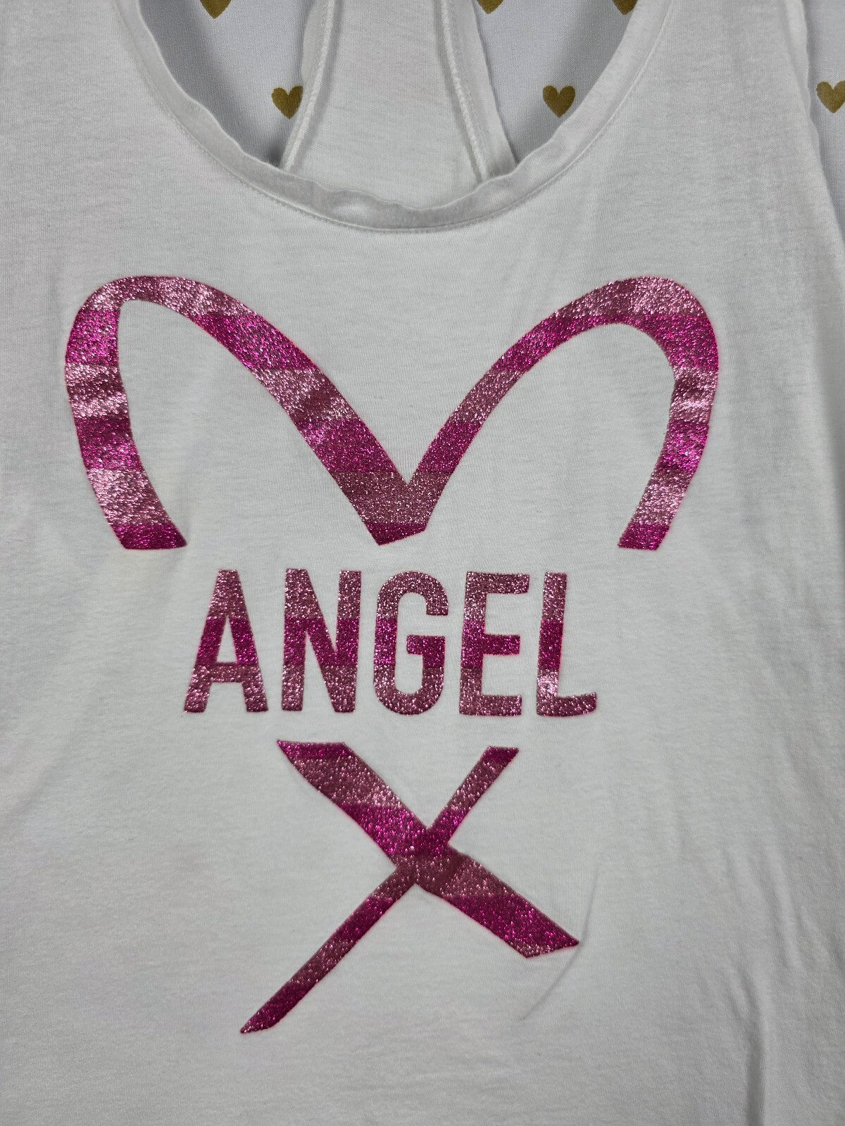 Victorias Secret Angel Striped Bling Glitter Tank Top XS White Muscle Tee