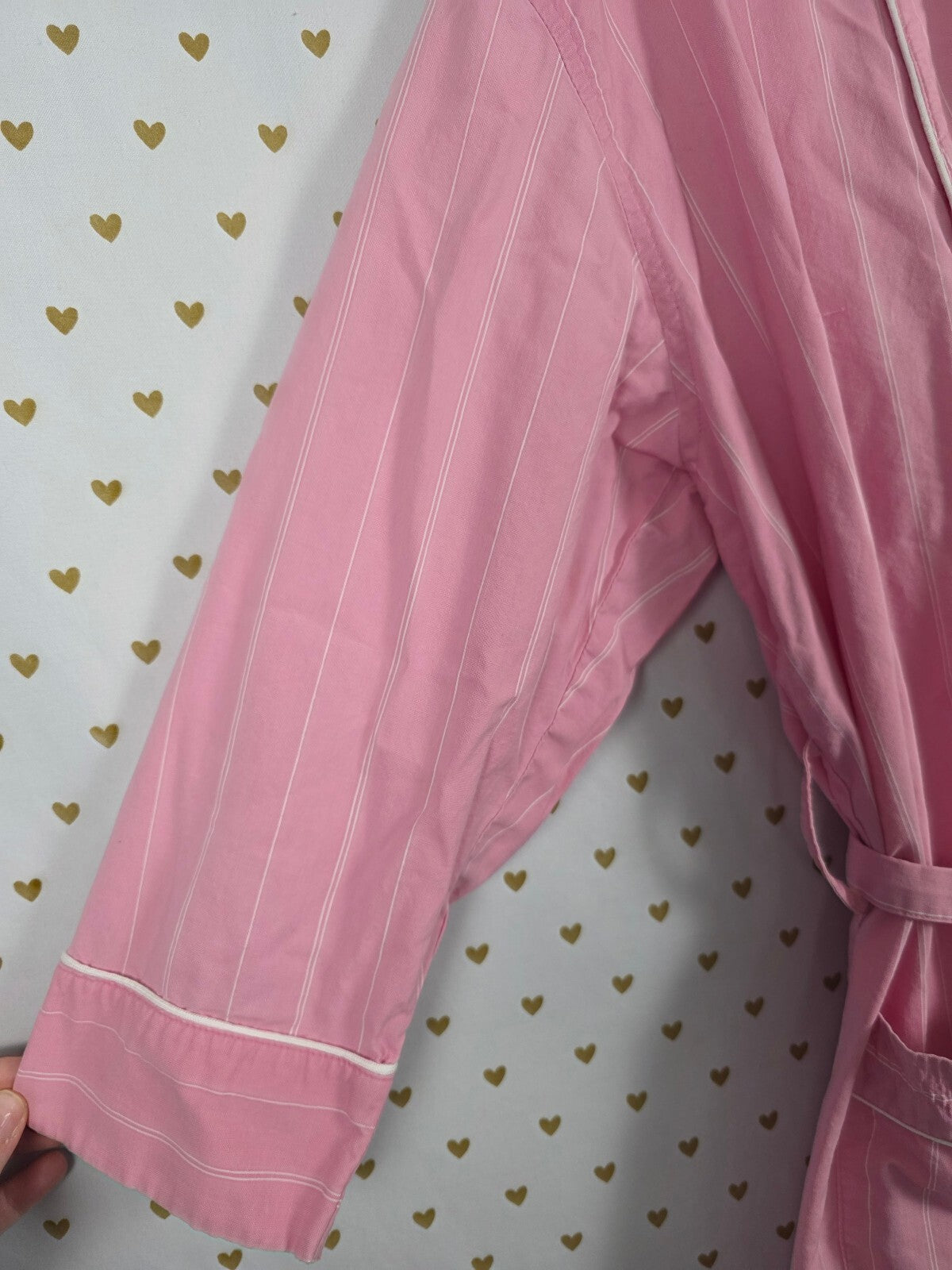 Vintage Victoria's Secret Gold Label Pink White Stripe Cotton Robe Long Belted