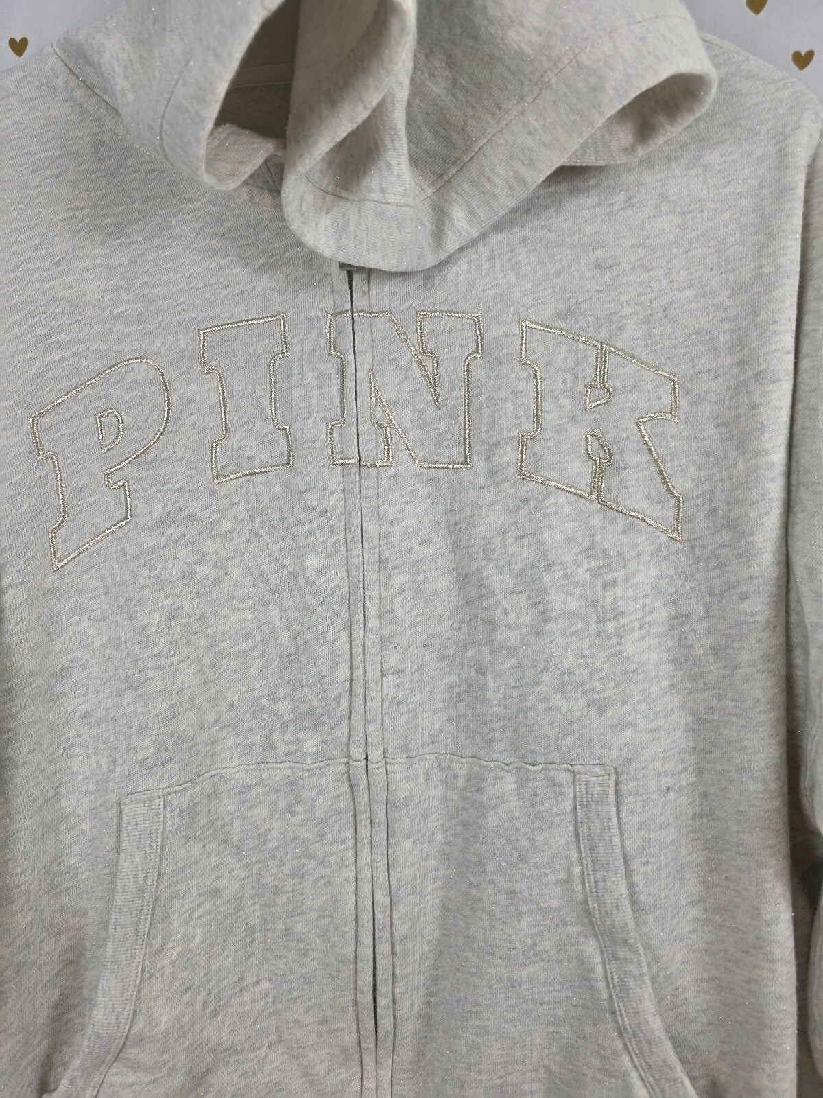 Victorias Secret Pink Glitter Thread Full Zip Hoodie Jacket 2XL XXL Grey