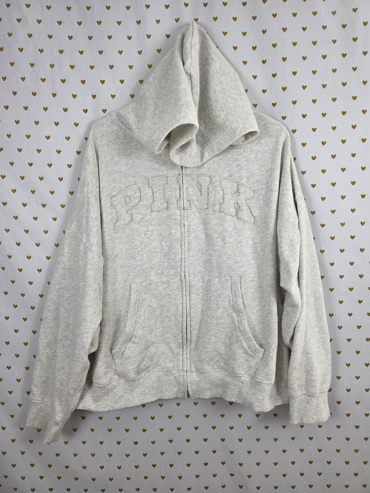 Victorias Secret Pink Glitter Thread Full Zip Hoodie Jacket 2XL XXL Grey