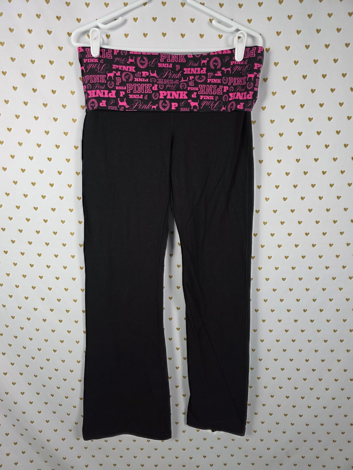 Victorias Secret PINK FOLDOVER Flared Yoga Pants Logo LARGE