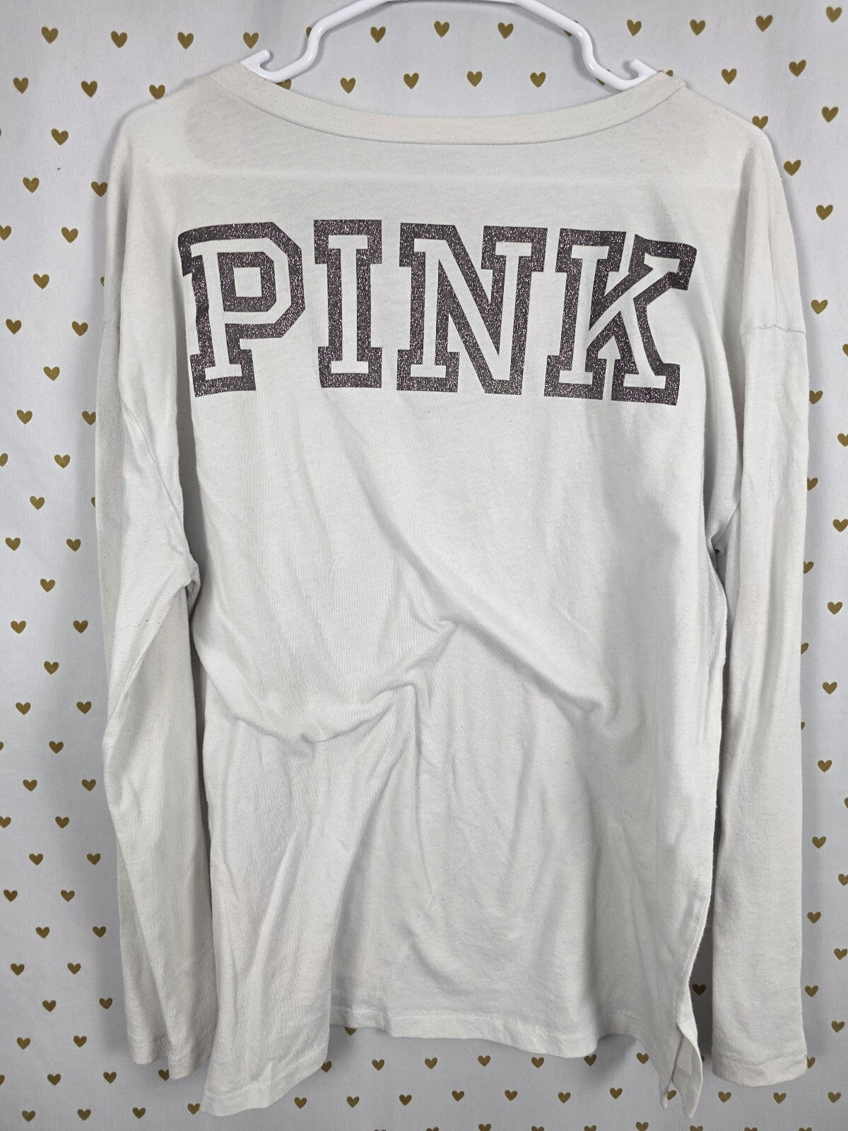 Victorias Secret PINK Bling Studded V neck Long sleeve Rhinestone Tee shirt L