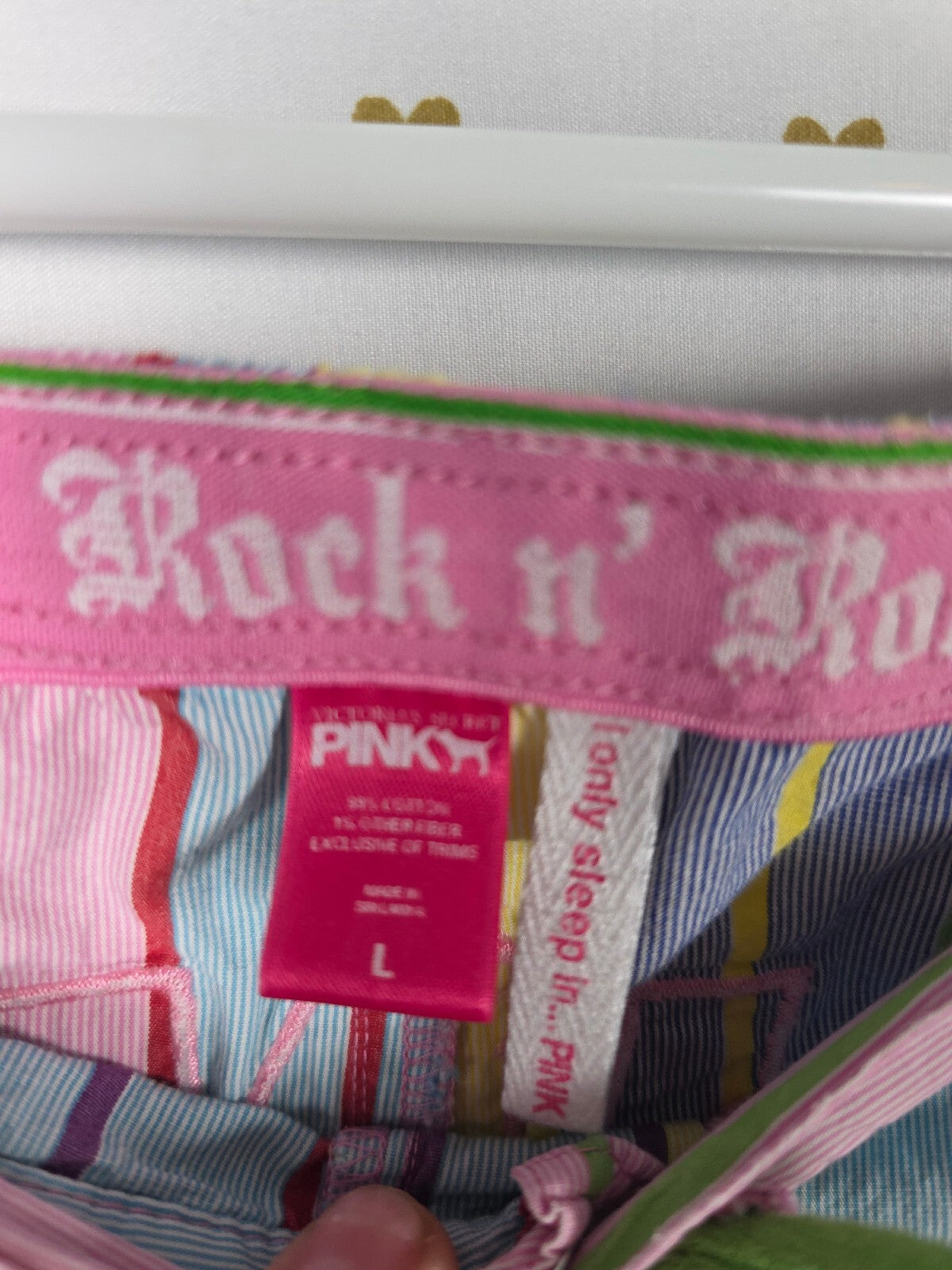 Victoria's Secret PINK Vintage Pink & Rock n' Roll Stripe Pajama Pants Large Y2K