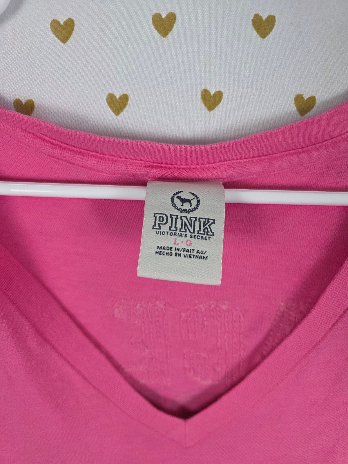Vintage 2009 Victoria's Secret PINK Tee L Sequin Dog Bling V Neck Graphic