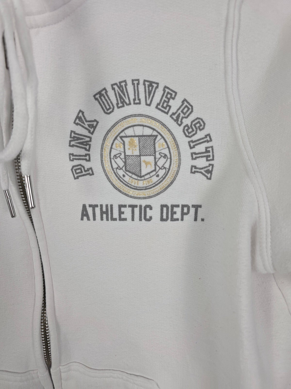 Victorias Secret Pink VINTAGE White University Full Zip Hoodie Jacket MEDIUM
