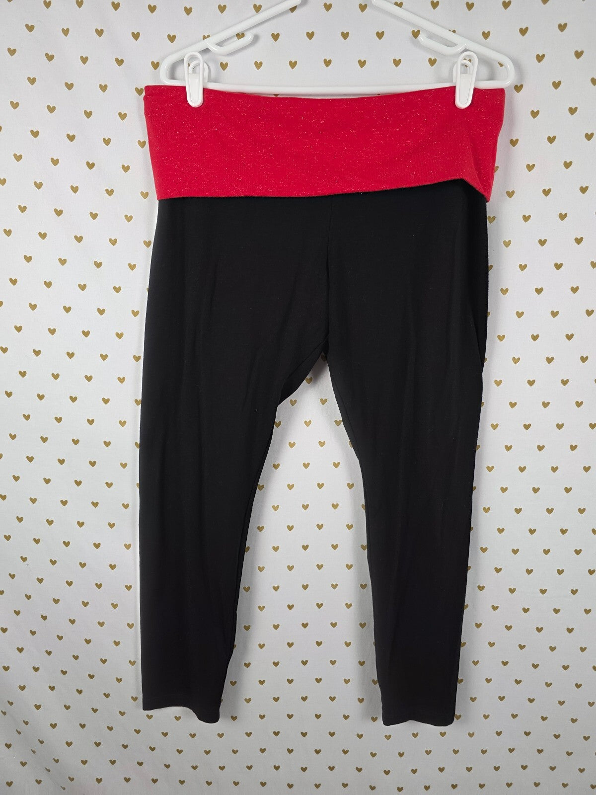 Victorias Secret PINK Red Foldover Ankle Skinny Glitter Yoga Pants XL