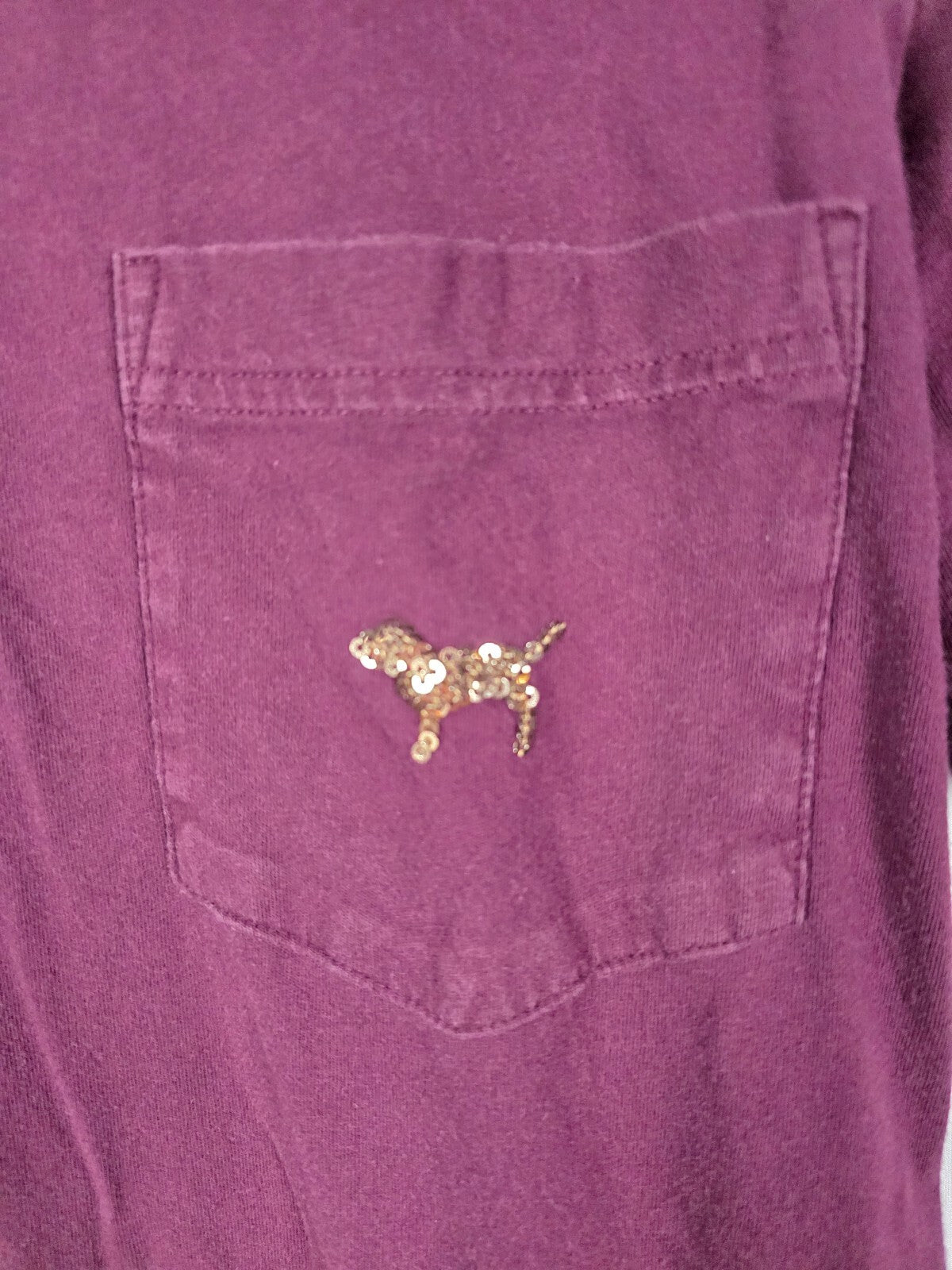 Victorias Secret PINK Gold BLING Sequined Tee Shirt Maroon XS