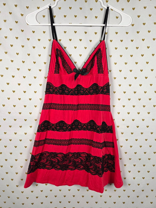 Victoria's Secret Sexy Little Things Pink Black Lace Chemise Babydoll Slip