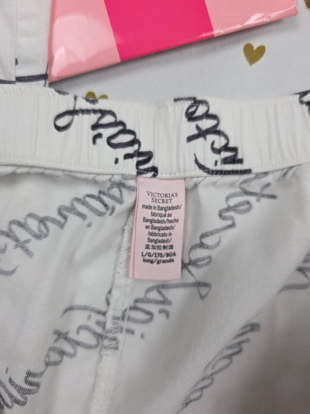 Victorias Secret Large Logo White Sleep Pants Pajama PJ Bottoms