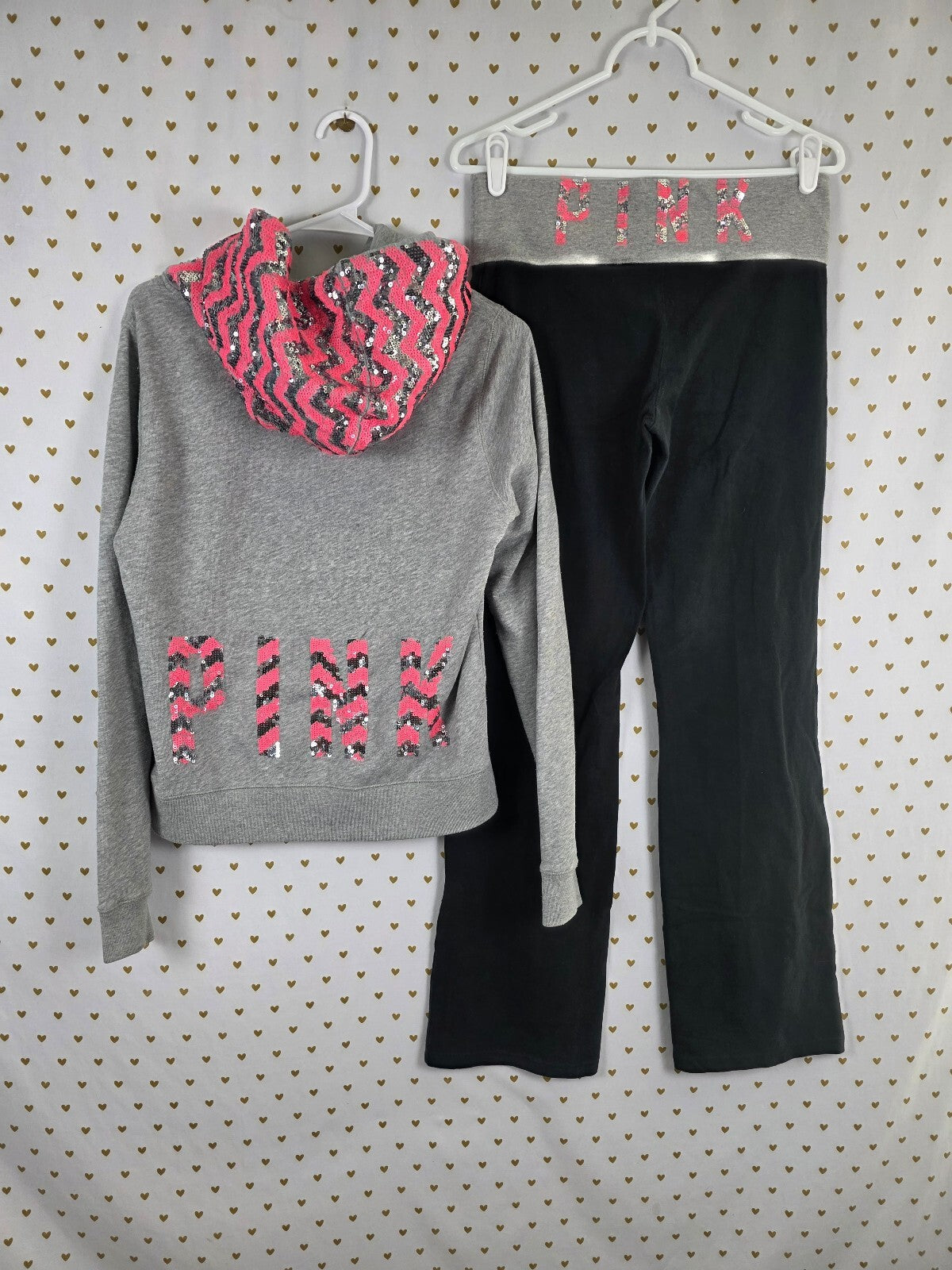 Victorias Secret PINK RARE Chevron Bling Foldover Y2k Yoga Pants Jacket SET MED