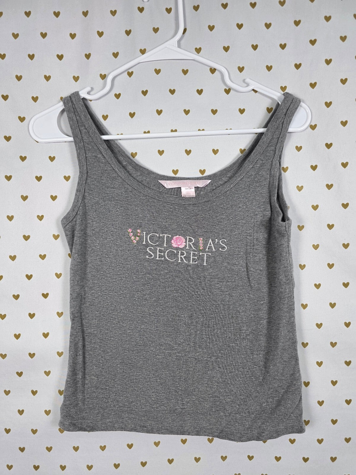 Victorias Secret VINTAGE 100% Cotton Small Y2k Embroidered Logo Grey Tank Top