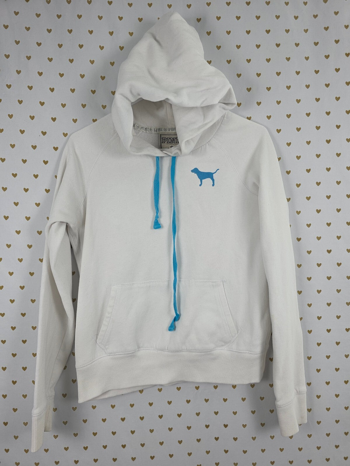 Victorias Secret Pink White Heart vintage Y2k Hoodie Jacket Medium Pullover