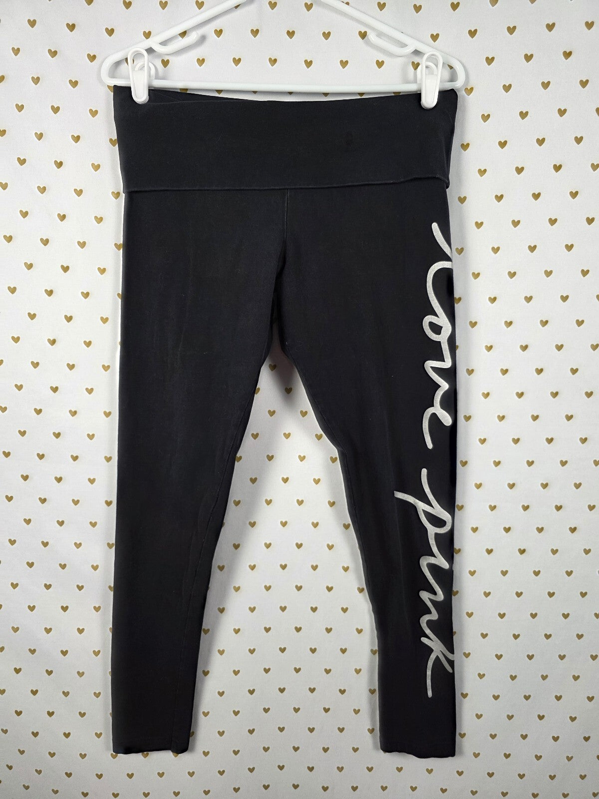 Victorias Secret PINK LOVE Logo Foldover Yoga Pants LARGE