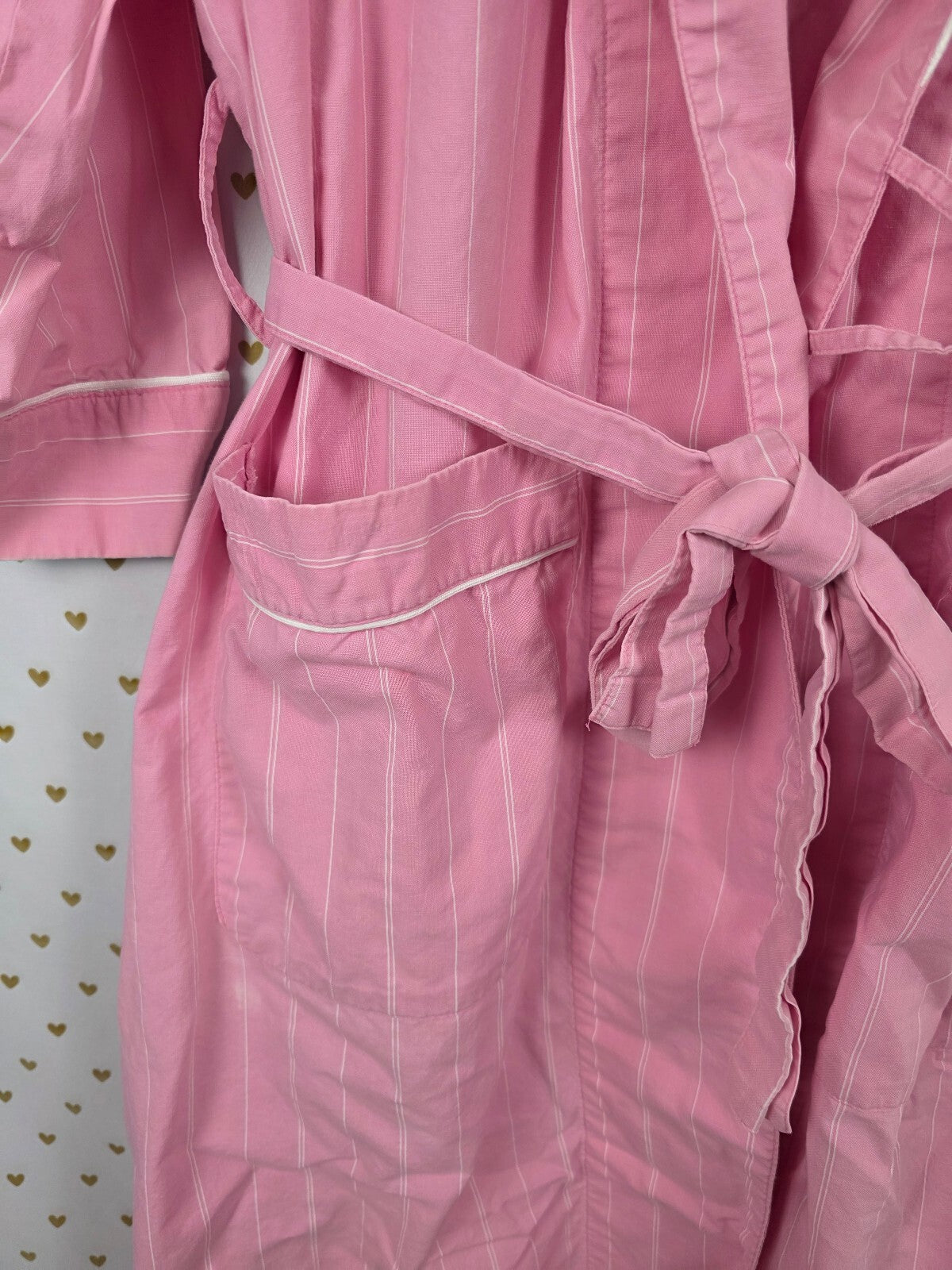 Vintage Victoria's Secret Gold Label Pink White Stripe Cotton Robe Long Belted
