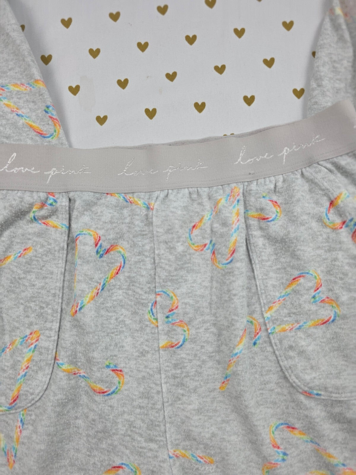 Victorias Secret Rainbow Candy Cane Heart MEDIUM Sleep Pants Pajama PJ Bottoms