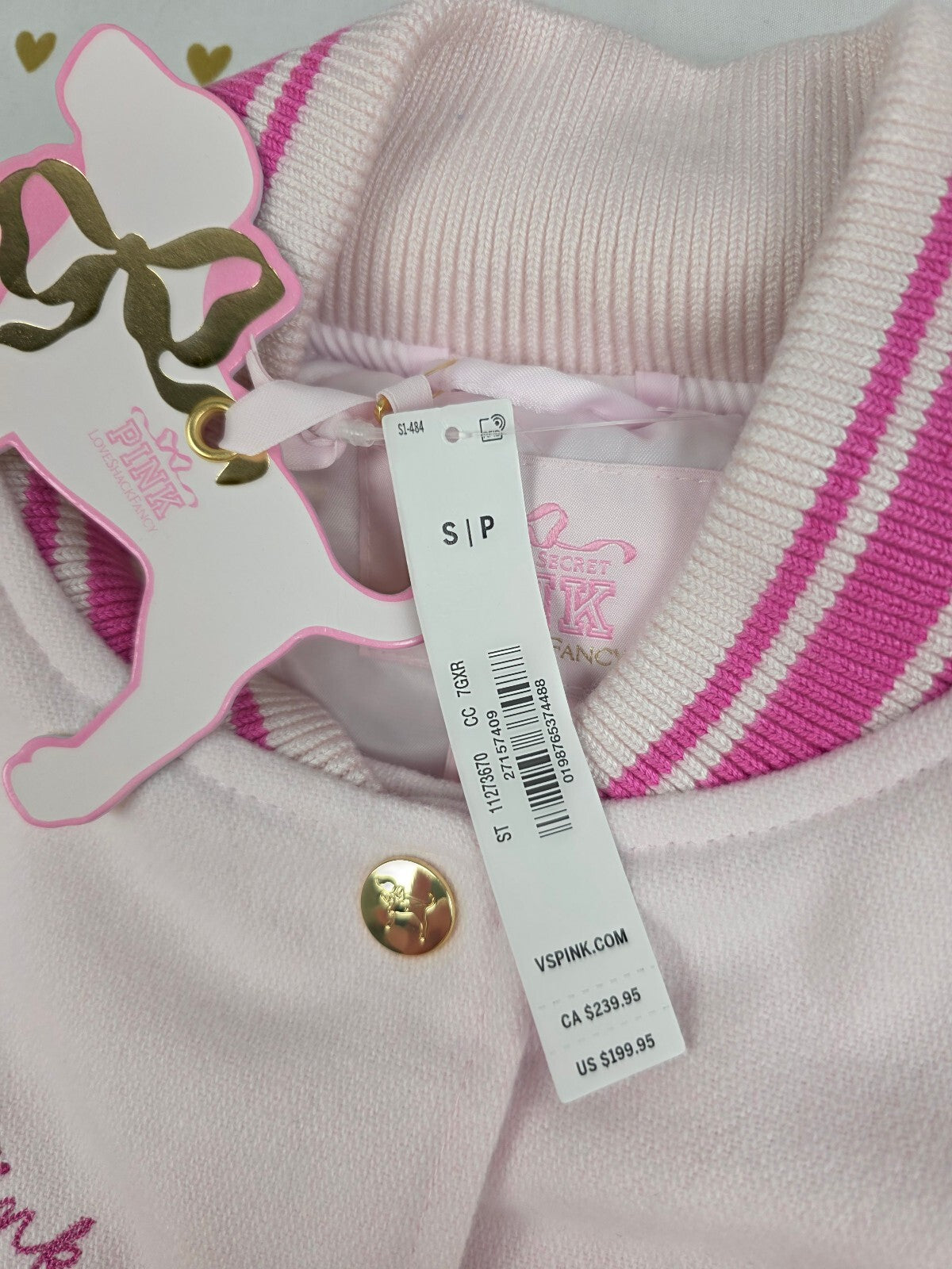 NWT Victoria's Secret PINK LoveShackFancy Varsity Jacket Pink S/P Small NEW HTF