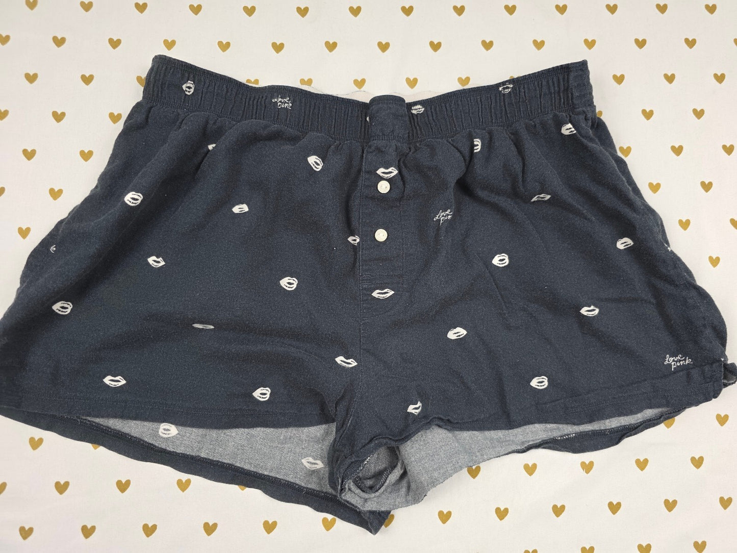 Victorias Secret PINK Lips Black MEDIUM  Sleep Shorts Boxers Pajama Bottoms