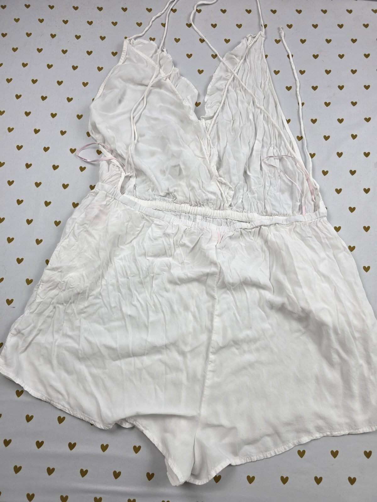 Victorias Secret White Strappy Tie Back Romper Flowy Tank Top shorts Small