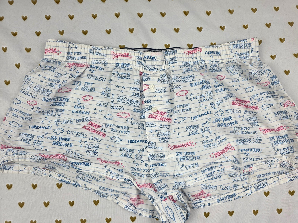 Victoria's Secret PINK Dreamer Sleep Shorts Logo Waist Doodle Print Size S