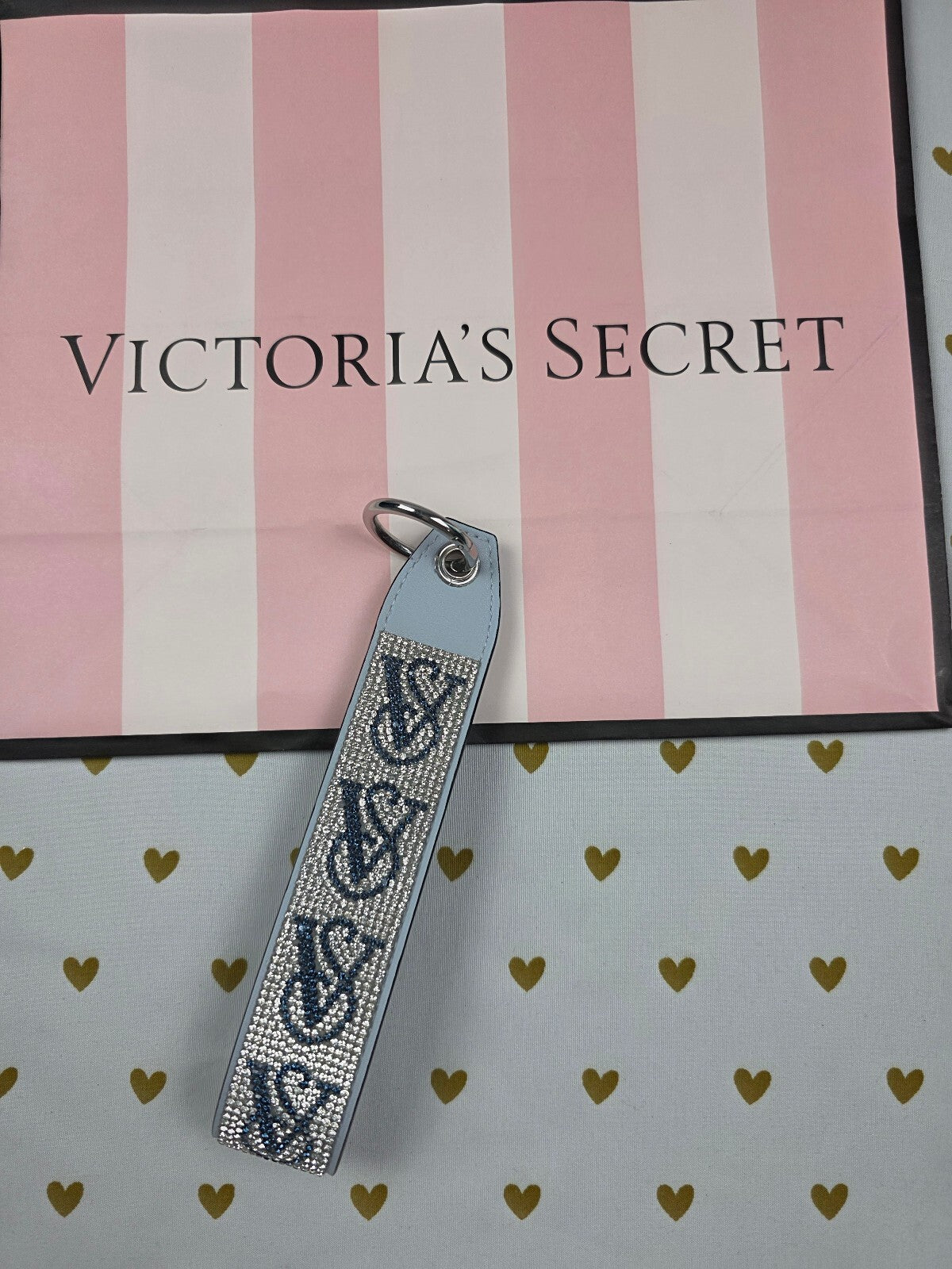 Victoria Secret BLING wristlet strap keychain Logo Studded Handle Rhinestone