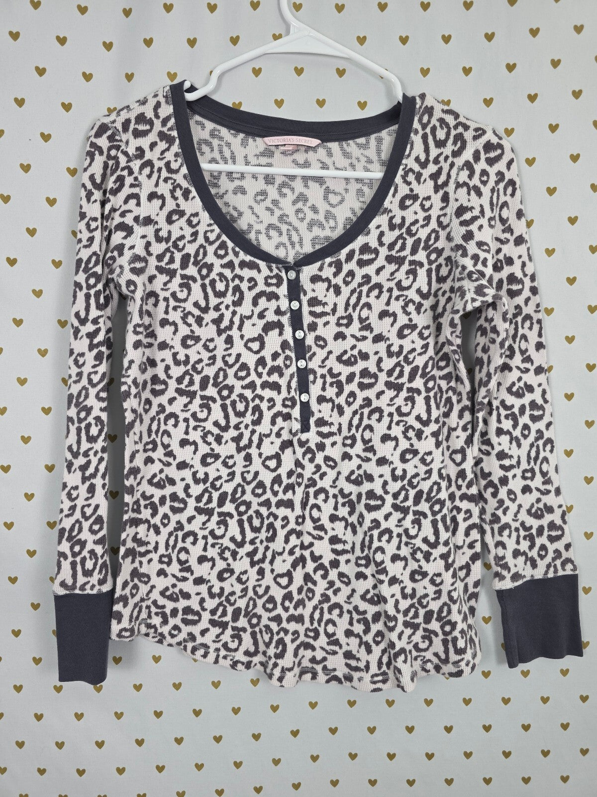 Victorias Secret Henley Thermal Waffle Medium Leopard Cheetah Shirt