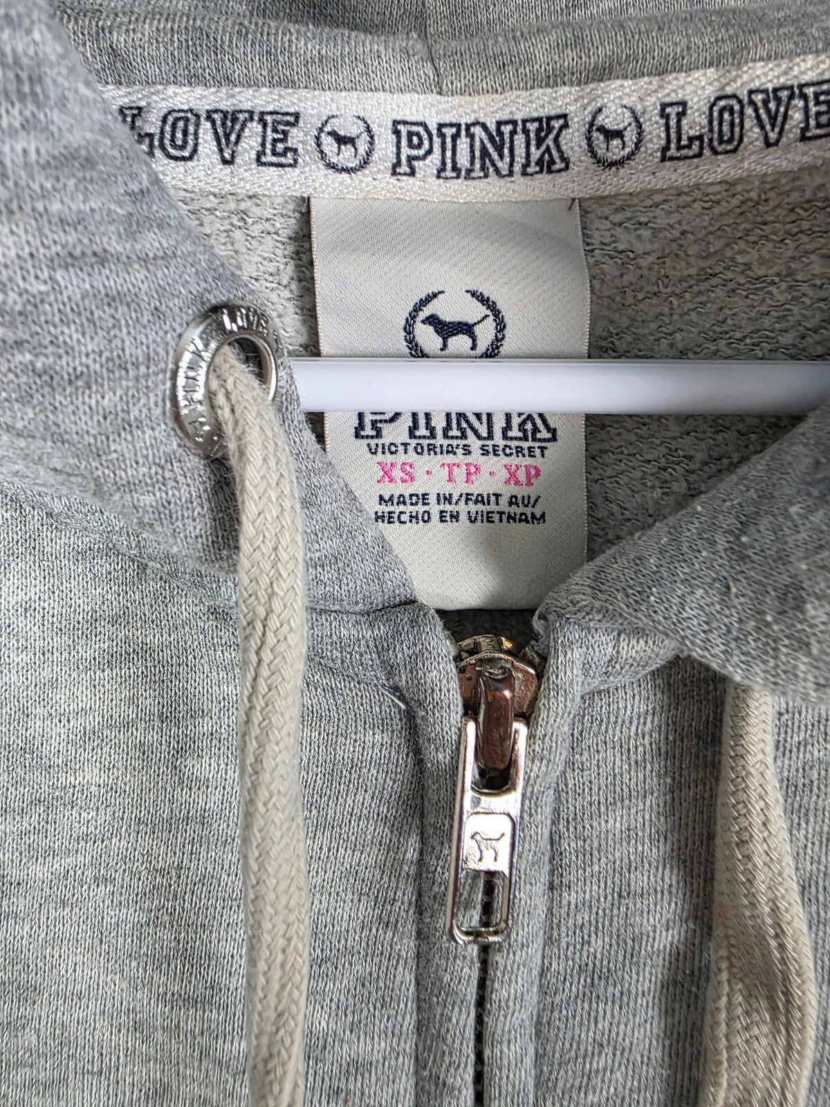 Victorias Secret Pink Vintage Y2K Studded Logo Full Zip Grey hoodie jacket XS