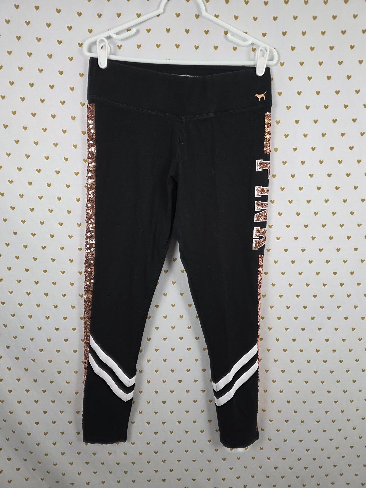Victorias Secret PINK Rose Gold Bling Yoga Pants Sequined Leggings large